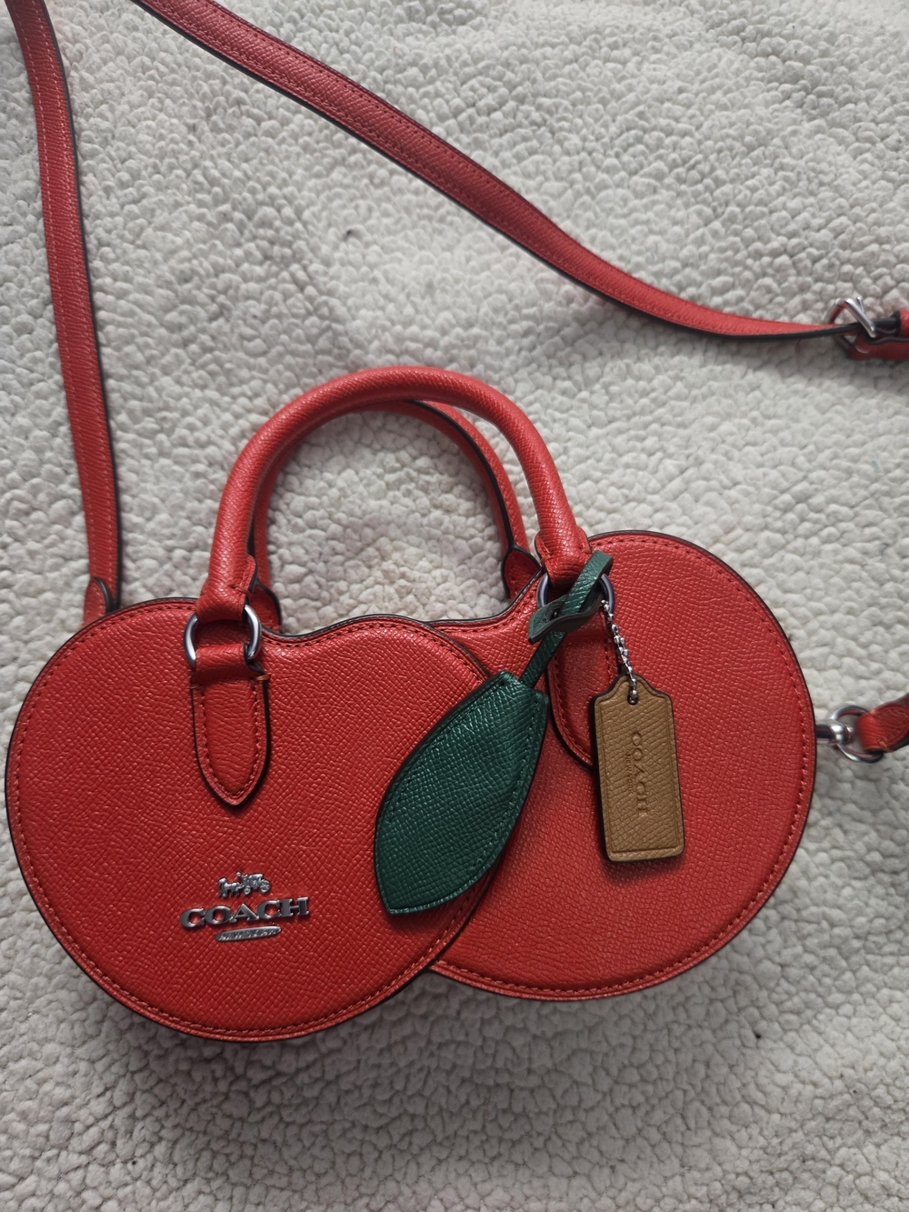 Coach Red Cherry Crossbody Bag with Green Leaf Accent - Picture 10 of 12